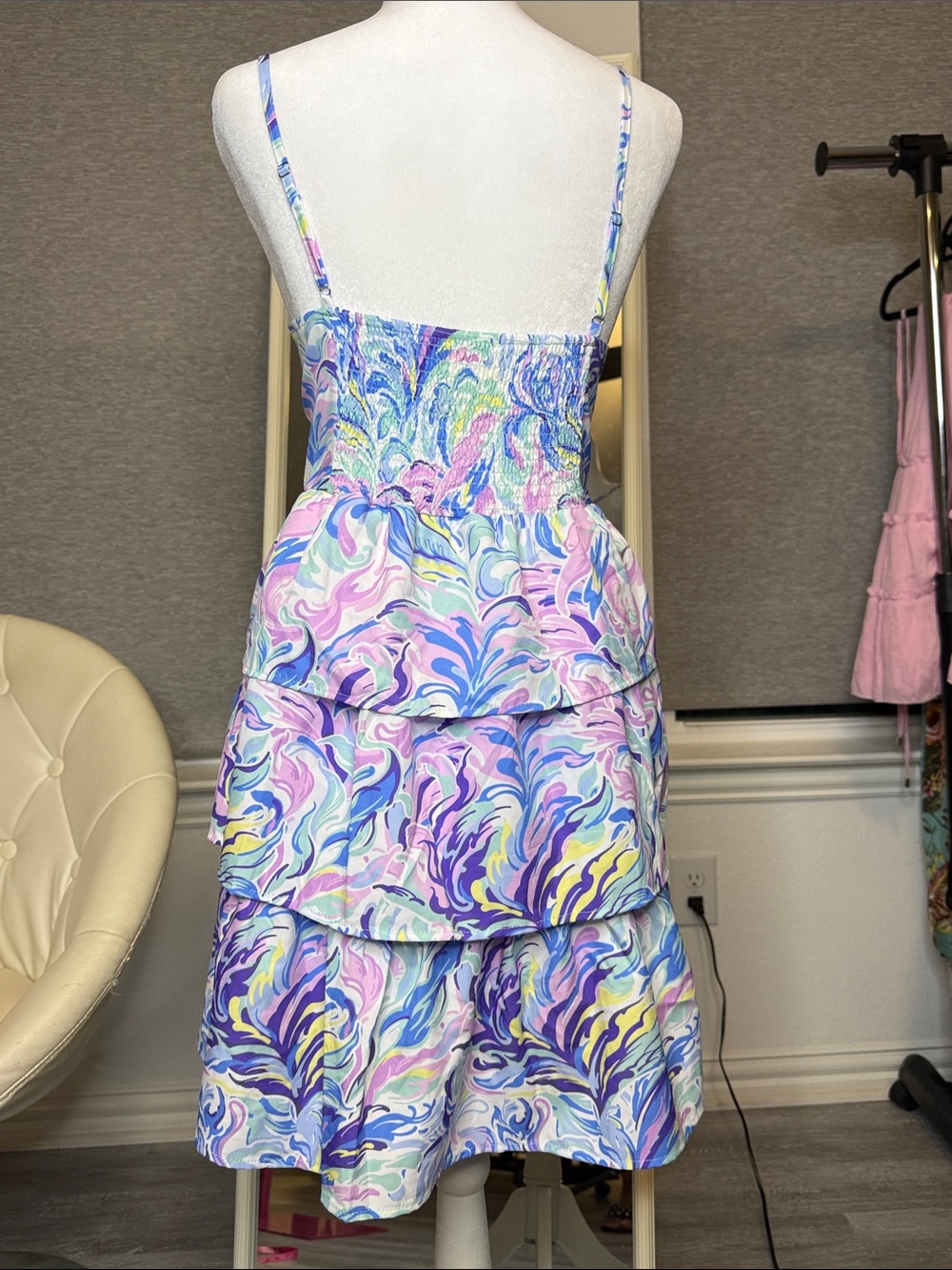 Simply Southern Pastel Swirl Tiered Midi Dress in Pink, Blue, Lavender, Yellow - Picture 3 of 5